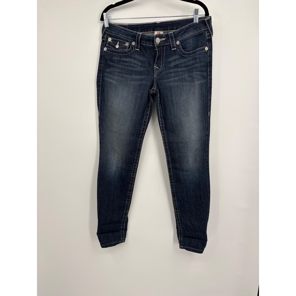 True Religion Skinny Dark Wash Jeans Crystal Embellished Size 31 Made in USA